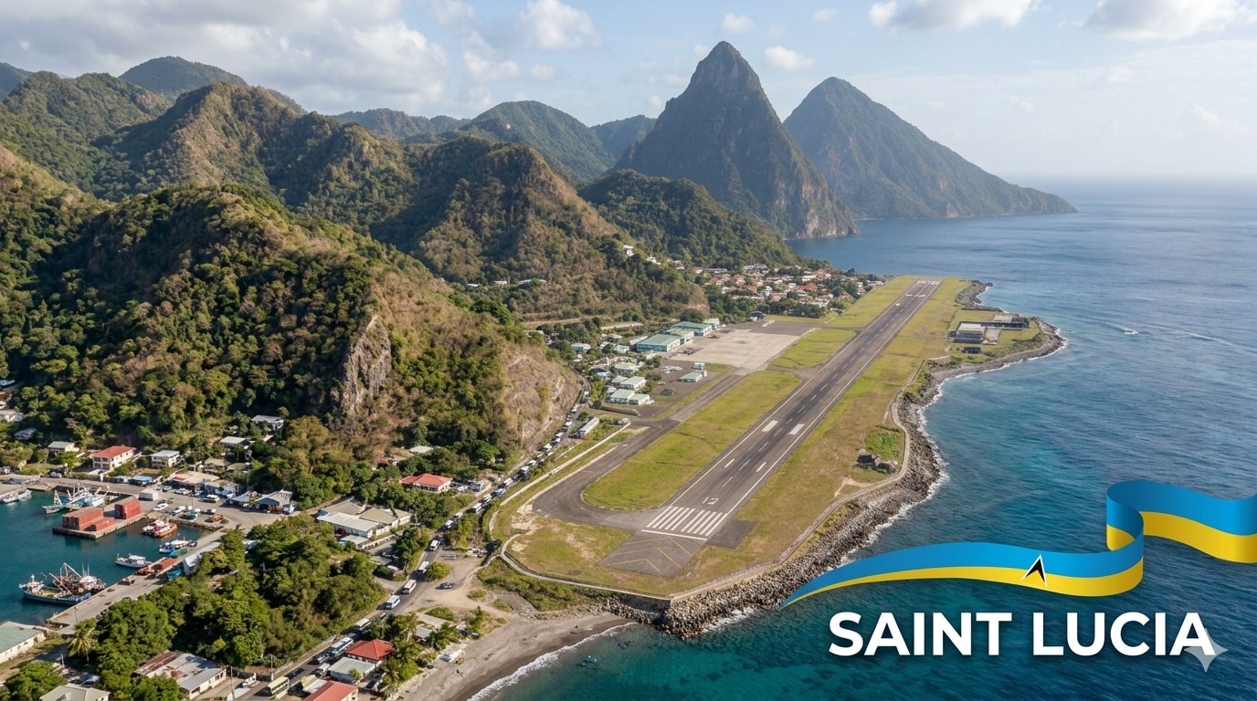 Aircraft approaching the coast of Saint Lucia where critical infrastructure lies close to the sea